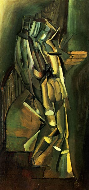 "Nu descendant un escalier, n°1", peinture à l'huile, 1911.  JPEG - 41.2 ko