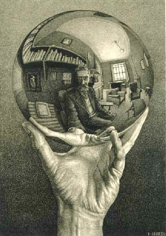 Autoportrait " Reflet dans une boule " - lithographie - 1935  JPEG - 72.8 ko