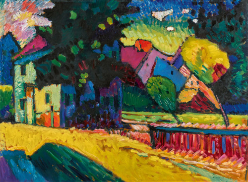« landscape with green house », peinture à l'huile sur carton - 1909  JPEG - 114.3 ko