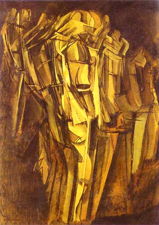 Peinture de Marcel Duchamp, première de la série fondée sur la traduction plastique du mouvement au sens physique du mot.  JPEG - 43.5 ko