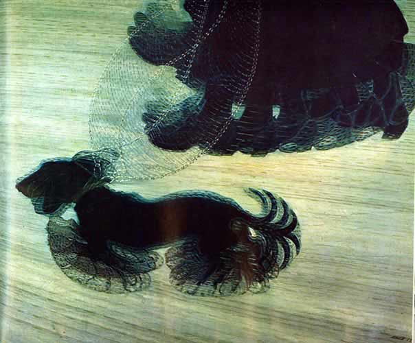 "Chien en laisse", huile sur toile, 1912.  JPEG - 34.6 ko